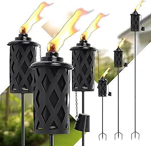 SNOGSWOG Citronella Torches for Outside Set of 6, Black16 Oz Outdoor Garden Torches with 3-Prong Grounded Stake, 59 Inch Metal Torch for Garden Dcor, Outside Torches for Backyard, Garden, Patio