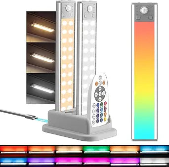 Hopedone Under Cabinet Lights with Charging Station, 24LED Dimmable Rechargeable Motion Sensor Light Indoor with 15 Color Temperatures, Magnetic RGB Stick-Anywhere Closet Light for Stair Kitchen (3)