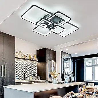 Modern LED Ceiling Light,6 Square Acrylic Black Modern Lighting Fixture Ceiling Lights for Living Room,Dimmable Lamp with Remote for Dining Room, Flush Mount Bedroom Light Fixture