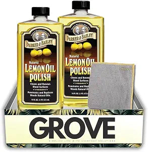 Parker & Bailey Lemon Scent Lemon Oil for Wood Furniture  Pack of 2, 16 oz  Liquid Bundle with Microfiber Cloth  Restores & Protects Fine Wood Surfaces, Prevents Drying & Cracking  (3 Items)