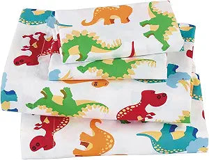 Linen Plus Sheet Set for Kids/Teens Dinosaur Jurassic White Orange Blue Red Green Yellow Flat Sheet Fitted Sheet and Pillow Cases Full Size New