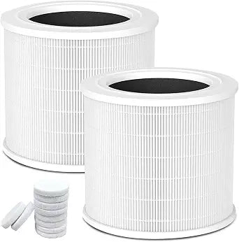 Core Mini Replacement Filter for LEVOIT Core Mini/Core Mini-P, 3-in-1 Activated Carbon, 2 Pack + 8 Fragrance Sponges, White