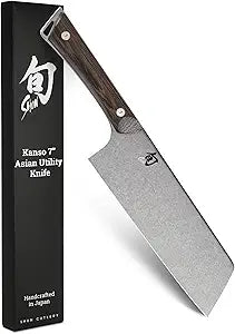 Shun Kanso 7" Asian Utility Knife, Handcrafted Japanese Kitchen Knife Ideal for Stir Fry, AUS10A Stainless Steel Blade, Tagayasan Handle, Precision and Sharpness for Professional and Home Chefs