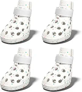 Dog Shoes for Hot Pavement, Breathable Dog Boots Paw Protectors with Adjustable Straps & Non-Slip Sole, Easy On & Off, Waterproof, Easy-Cleaning (White Star Confetti, S)