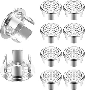 10 PCS Sink Overflow Cover, Electroplating Chrome Bathroom Sinks Overflows Ring Round Mesh Vanity Sinks Overflow Cap for Home Bathroom Kitchen Supplies, Silver