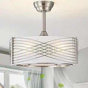 20" Fandelier Ceiling Fans with Lights, Silver Caged Ceiling Fan with Light Remote Control, Mid-Century Modern with 6 Speeds for Bedroom, Nursery, Living Room (Silver)