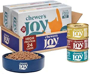 Chewer's Joy Wet Cat Food Variety Pack  High-Protein, Grain-Free, Natural Pate Canned Food - 3 Premium Flavors: Tuna & Salmon, Tuna & Chicken, Tuna & Turkey - 3oz (Pack of 24)
