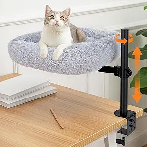 Large Cat Desk Bed - 360Rotating Height Adjustable, Soft Removable Desk Cat Bed, Suitable for Gaming Desks and Office Desks, Maximum Weight Capacity Up to 35 lbs