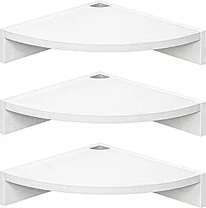 Fun Memories Corner Shelf Wall Mount, Wood Floating Corner Shelves, Corner Wall Shelf for Bedroom, Bathroom, Kitchen, Living Room (White, 3 Pack)