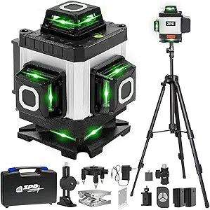 Laser Level, ZPD Laser Level with Tripod, 4 x 360 Self Leveling Laser Measuring Tool Green Lazer Level 16 Line Level Laser 360 Self Leveling for Construction, Home Renovation, Picture Hanging