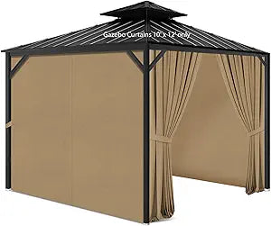 Gazebo Privacy Curtains with Zipper 4-Panels Side Wall Universal Replacement for Patio, Outdoor Canopy, Garden and Backyard (Curtain Only) (Khaki, 10'x12')