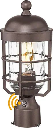 Outdoor Post Lights Dusk to Dawn Lamp Post Light Fixture with Water Ripple Glass Industrial Lantern Cage, Outdoor Pole Lights Pillar Light Posts for Outside Yard Garden