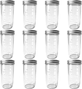 12 Pcs 24 fl oz Wide Mouth Mason Jars with Lids, Glass Canning Jars for Pickling, Food Storage, Spice Organization, Clear airtight Bottles, Long-Lasting Rust-Proof Metal Cover