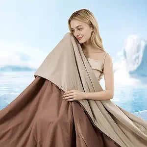 Queen Size Cooling Comforter Dual-Sided Cooling Blanket for Hot Sleepers & Night Sweats Q-Max 0.4 Lightweight Soft Breathable Silky Smooth Reversible All Season Summer Comforter (Brown Khaki)