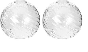 2 Pack Lamp Globe Glass Shade, Clear Striped Glass Glassshade Covers Replacements for Light Fixtures, 1.65 Inch Fitter Globes Lampshades for Wall Sconces Chandelier Bath Vanity Lights Pendants