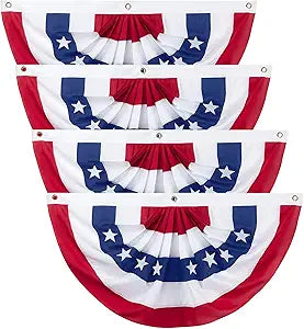 4PCS Set 3 x 6 Feet American Pleated Fan Flag,Indoor Outdoor Patriotic 250 Anniversary USA Decorations,Bunting Outdoor for Memorial Day and 4th of July,Patriotic Half Fan Bunting Flag for Outside