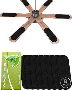 Universal Ceiling Fan Filters for Blades, Activated Carbon Fan Air Purifier Pads, Washable Reusable Dust Allergen Pet Dander Smoke Odor Eliminator, Easy Install (8 Pack)