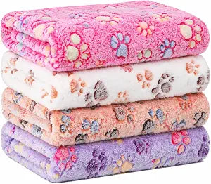 Tatuo 4 Pack Fleece Dog Blankets for Puppy Cats Multi-Size Sleep Mat for Pet Guinea Pig Soft Washable Warm Crate Bed Puppy Teething Toys Print Pattern Blanket Indoor(Mixed Color,51 x 63 Inch,Paw)