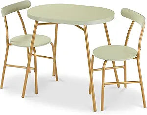Best Choice Products 3-Piece Oval Dining Table Set, Modern Small Kitchen Dinette w/ 2 Chairs, Metal Frame, Curved Backrests - Sage Green/Gold