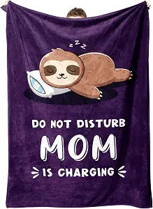 Funny Gifts for Mom, Mom is Charging Sloth Blanket, Birthday Gifts for Moms from Daguther Son, Moms Gift for Christmas Mothers Day, Soft Sloth Throws Blanket for Mother 60" x 80"
