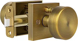 coolnews Antique Brass Door Knob Privacy Door Knobs Antique Door Knobs Interior with Lock, Old Style Door Knob Square Door Knob Vintage Door Handle for Bedroom Bathroom Lockable Door Knob
