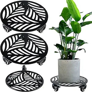 2 Packs 12" Large Metal Plant Caddy with 3 PU Metal Wheels Heavy-duty Wheeled Rolling Plant Stands with Casters Indoor Outdoor Flower Pot Roller Base Planter Dolly Coaster Movers Black, Strong Load Capacity