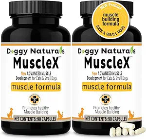 MuscleX Canine Muscle Formula Cats & Small Dogs with 300 mg CaHMB & Vitamin D3 - Natural Muscl Building Formula-Helps Reduce Muscle Loss Due to Normal Aging & Improves Recovery from Injury(180 Caps)