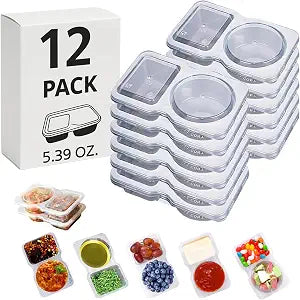 12 Sets Reusable Snack Containers Double Compartment Snackle Box Container with Lids - Leak-Proof BPA-Free Food Storage, Condiments Portion Control Dip Cups for Kids School Lunches, Meal Prep, Takeout