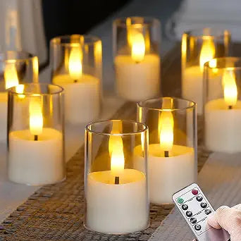 Flameless D: 1.7" H: 2.5" Small Tea Light LED Candles, Acrylic Battery Operated Votive with Remote Control and Timer, Tealight White Flickering Warm Light Pack of 8 Electric Long Lasting