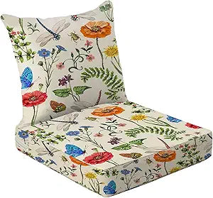 All Smiles 24x24 Outdoor Chair Cushions, 4 Inch Thick Deep Seat Patio Cushions for Chairs, UV Water Resistant Farmhouse Garden Cushions with Removable Back Cushion, Washable Deck Cushionsck