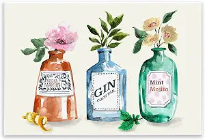 Floral Alcohol Bottles, 13 x 19 Inch Mounted Print on Wall Plaque