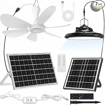 Solar Chicken Coop Fan and Light Kit, 15W Powerful Solar Panel, 4500mAh Rechargeable Pendant Light with Remote, 4-Speed Silent Hanging Fan for Shed Greenhouse Barn Poultry