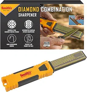 Smith's DCS4 4 Diamond Combination Sharpener - Double Sided Stone - Outdoor Field Knife Sharpener - Fish Hook & Pointed Tools Micro Sharpener - Lightweight, Compact, Handheld