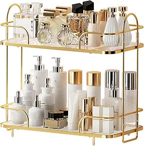 2 Tier Corner Bathroom Counter Organizer, Cosmetic Skincare Organizer, Bathroom Countertop Perfume Tray Vanity Organizer, Kitchen Spice Corner Storage Shelf | Cosmetic Skincare Organizer