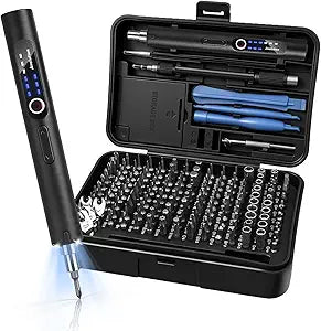 Avalution Mini Electric Screwdriver Set,170 in 1 Electric Screwdriver Kit-154 S2 Magnetic Bits,3 Torque Settings,LED Lights,Cordless Precision Screwdriver Tool Kit for Electronics,Home Repair-Black