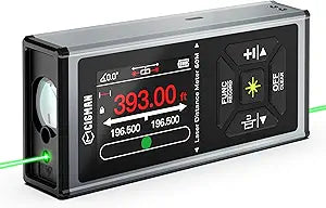 Laser Measurement Tool, CIGMAN 393ft/120M Bilateral Green Laser Distance Measuring Tool Rechargeable with Bubble Level, Laser Measure with Ft/in/M Multiple Units, Backlit IPS, Pythagorean/Area/Volume