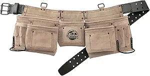 Graintex 11 Pocket Professional Suede Leather Tool Belt, Tool Bag Beige Color, 2 Leather/Webbing Belt, 2 Hammer Holders for Construction, Carpenter, Roofing, Drywallers, DIYers