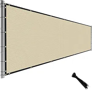 TANG Fence Privacy Screen Beige 5 Feet x 50 Feet Outdoor Shade Cloth with Grommets, 150 GSM Temporary Fence Cover with Zipties Mesh Netting Fences Blockage for Backyard Garden Patio Chain Link