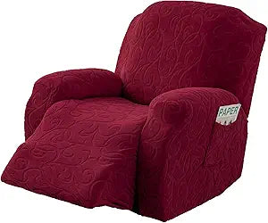 4 Pieces Recliner Cover Stretch Sofa Slipcover, Sofa Couch Cover for Reclining Couch 1 Seat, Washable Furniture Protector with Elastic Bottom for Kids, Dog