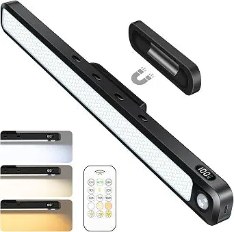 Ferswe 5W Motion Sensor LED Light Bar with Remote, 2500mAh Under Cabinet Lights with Battery Display,Eye-Friendly Mirror Lights Stick on, Rechargeable Light Bar for Cabinet, Closet, Bathroom and Desk