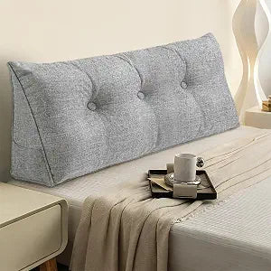 Headboard Pillow Twin, Triangle Wedge Pillow for Bed, Reading & Sitting Support, Backrest Cushion with Removable Cover, Comfortable Daybed Pillow for Bedroom, Dorm, or Sofa  Light Gray Linen Fabric