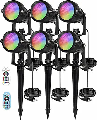10W RGBW LED Landscape Lights Spot Lights Outdoor for Yard Garden Decor Spotlight, Landscape Lighting with 16 Color Changing and Remote, IP68 Waterproof (6 Pack)