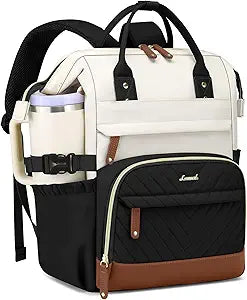 Laptop Backpack for Women School Bookbag: 15.6 Inch College Backpack with Tumbler Holder Pocket Casual Daypack for Teen Girls Student Travel Computer Backpack for Nurse Teacher Work Beige Black Brown