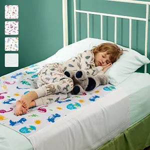 IMPROVIA Pee Pads for Kids - Bed wetting Pads for Kids Potty Training Bed mats for Toddlers Waterproof Reuseable Washable Absorbent, Non Slip - Dino Design - Twin Size 34x36 (2 Pack)