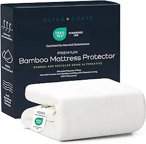 Olive + Crate 100% Viscose Bamboo Mattress Protector - Eco-Conscious Cooling Mattress Cover - Waterproof Hypoallergenic Protection - Breathable California King Shield Against Dust & Spills
