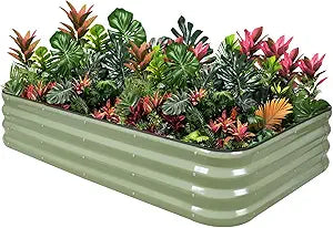 1MORE Raised Garden Bed -5X3X1 Galvanized Planter Box for Outdoor Gardening,4 in 1 Modular Raised Bed Kit with Protective Tape, Gloves for Herb,Ideal for Vegetables and Plants.Green-1Pack