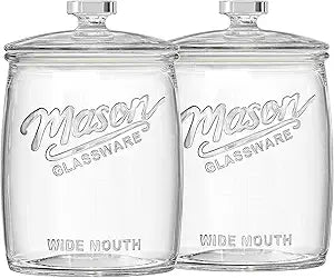 Folinstall 2 Pack 1 Gallon Glass Cookie Jar, Large Glass Jar with Airtight lid, Glass Food Storage Container for Cookies, Candy, Flour, Dog Treats, Coffee, Apothecary Jars