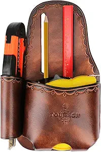 Tourbon Carpenters Leather Tape & Knife Holder Cutter Marking Measuring Pouch Tool Screwdriver Holster with 3 inch Loop for Belt