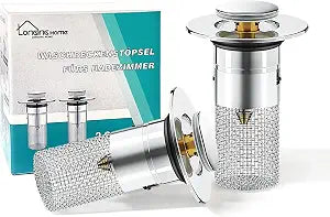 Bathroom Sink Drain Strainer Pop-Up Sink Stopper, Silver, 2Pcs