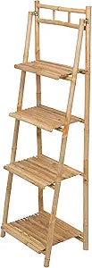 Statra 4-tier Bamboo Shelves Folding Book Case Medai Cabinet Shelf, Natural